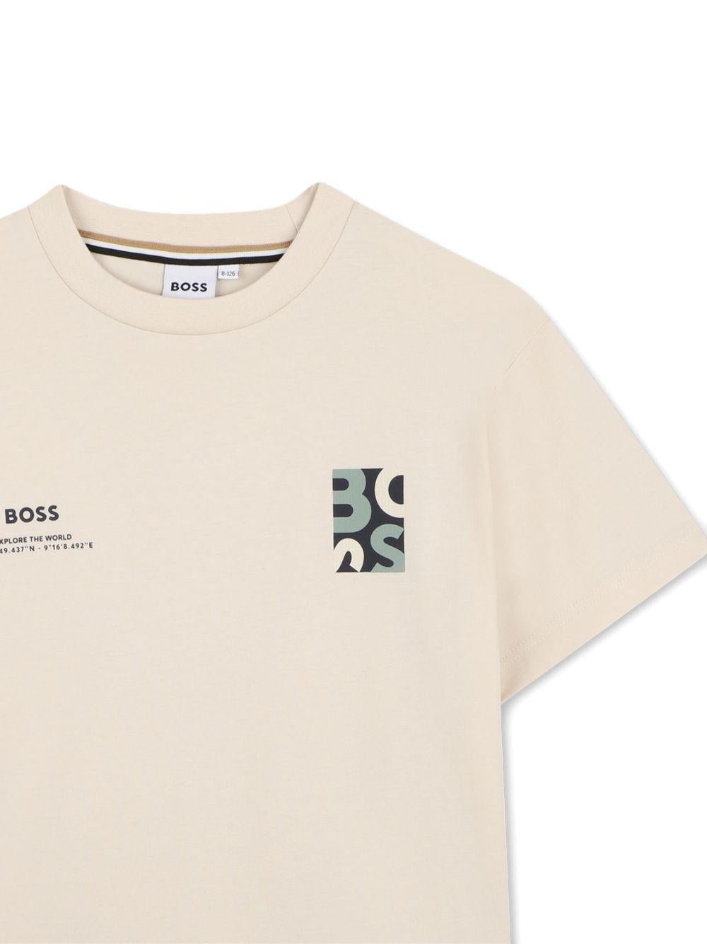 T-shirt per bambino Boss Kids beige con dettaglio logo - Rubino Kids
