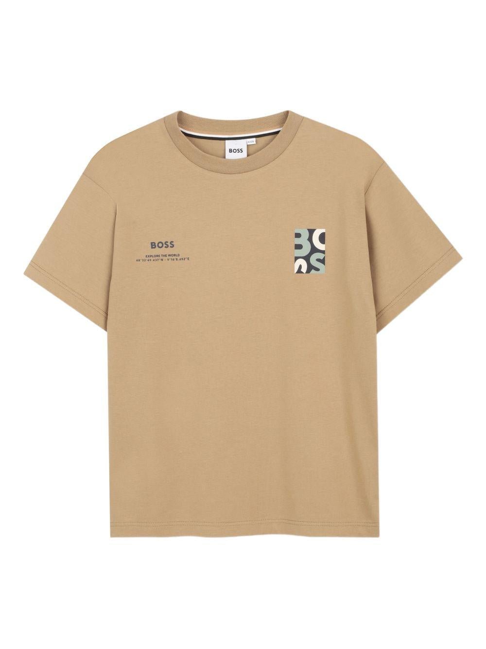 T-shirt per bambino Boss Kids beige con dettaglio logo - Rubino Kids