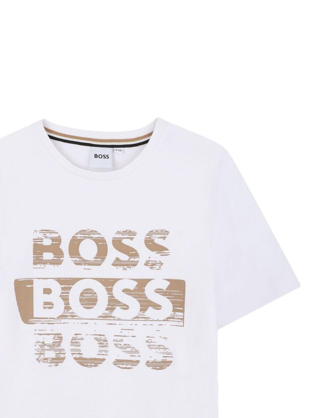 T-shirt per bambino BOSS Kids bianca con stampa con logo - Rubino Kids