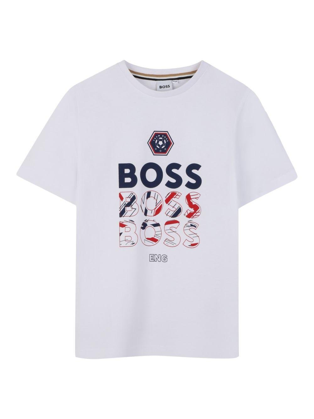 T-shirt per bambino Boss Kids bianca con stampa grafica - Rubino Kids