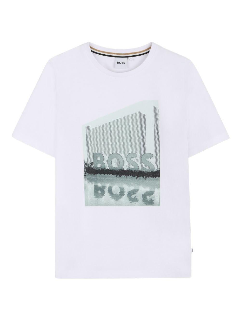 T-shirt per bambino Boss Kids bianco con stampa grafica - Rubino Kids