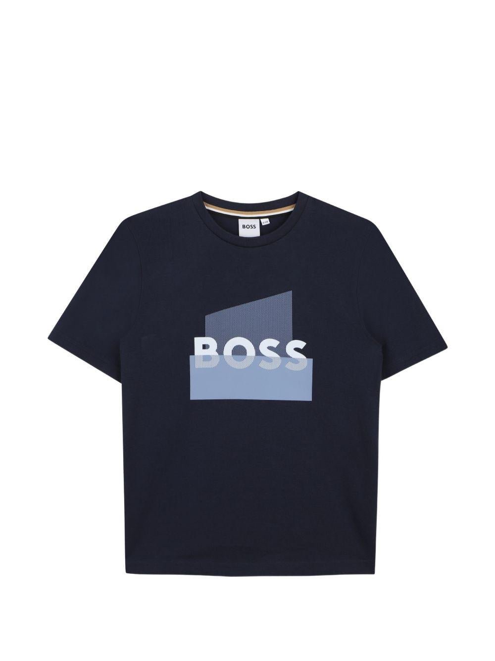 T-shirt per bambino Boss Kids blu con stampa grafica - Rubino Kids