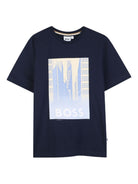 T-shirt per bambino Boss Kids blu con stampa grafica - Rubino Kids