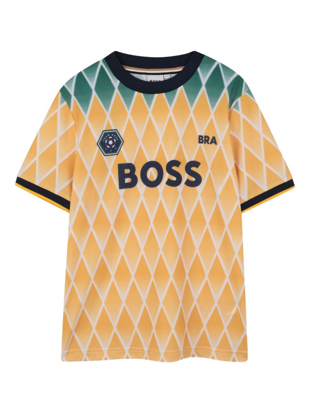 T-shirt per bambino Boss Kids gialla con motivo a rombi - Rubino Kids