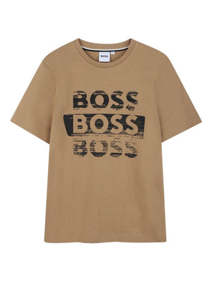 BOSS Kids brown T-shirt with logo print