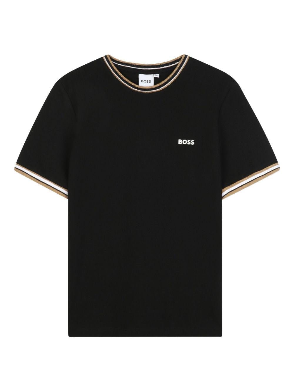 T-shirt per bambino BOSS Kids nera con logo ricamato - Rubino Kids