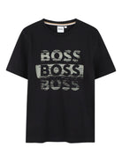 T-shirt per bambino BOSS Kids nera con stampa del logo - Rubino Kids