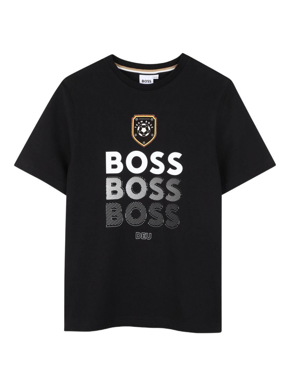 T-shirt per bambino Boss Kids nera con stampa grafica - Rubino Kids