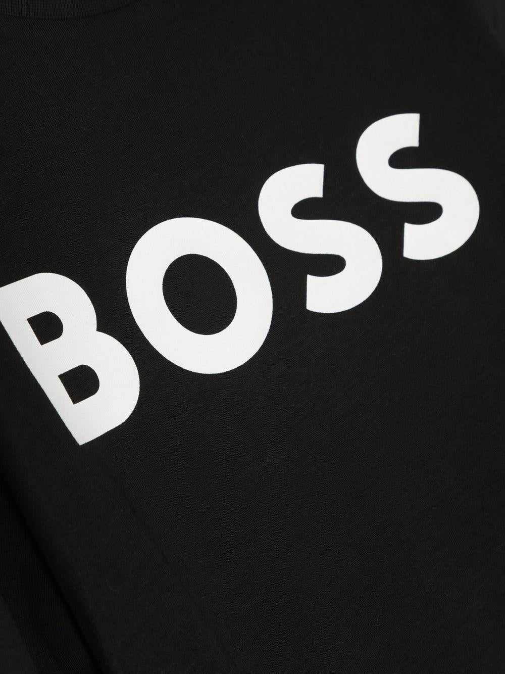 T-shirt per bambino Boss Kids nera con stampa logo sul davanti - Rubino Kids