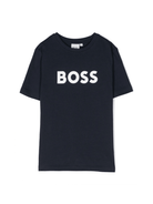T-shirt per bambino BOSS Kidswear blu con logo goffrato bianco - Rubino Kids