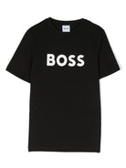 T-shirt per bambino BOSS Kidswear nero con logo goffrato bianco - Rubino Kids