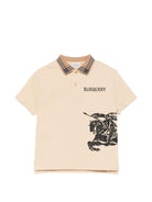 T-shirt per bambino Burberry Kids beige con stampa Equestrian Knight sul davanti - Rubino Kids