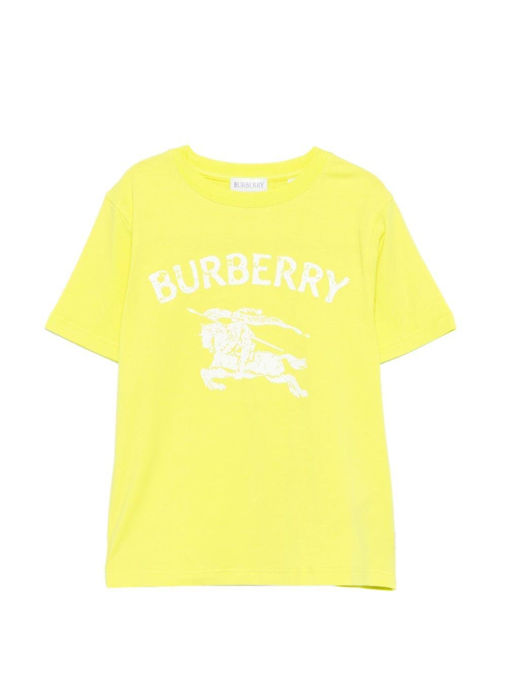 T-shirt per bambino Burberry Kids gialla con stampa con logo sul davanti - Rubino Kids