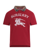 T-shirt per bambino Burberry Kids rossa con design Equestrian Knight sul davanti - Rubino Kids