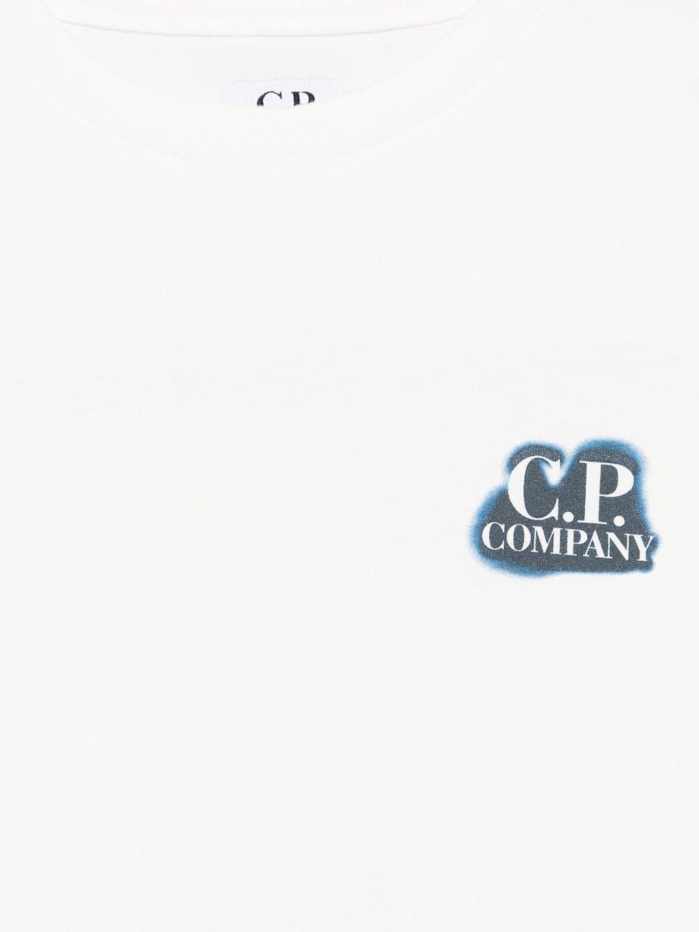 T-shirt per bambino C.P. Company bianco stampa con logo sul petto - Rubino Kids