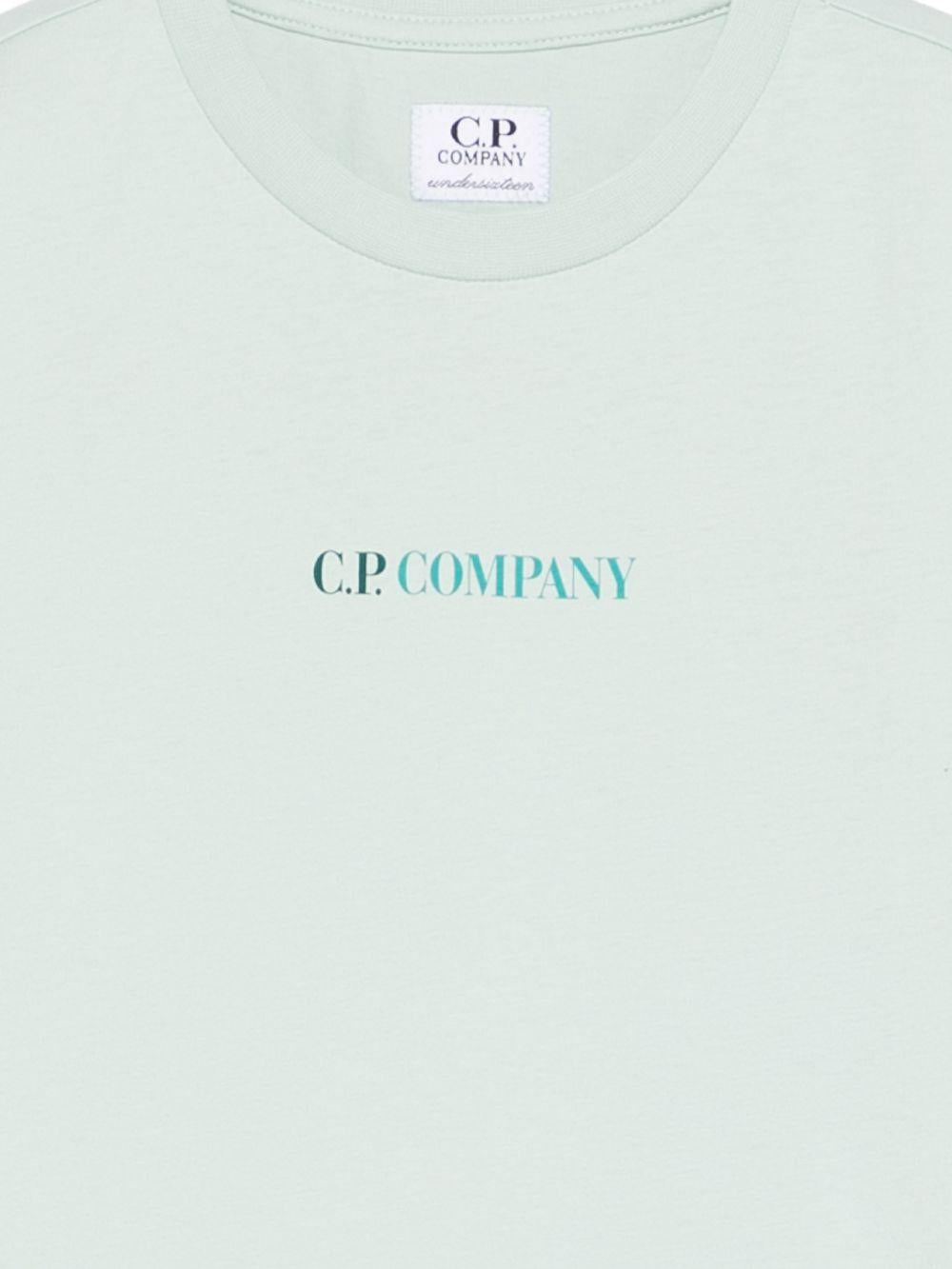 T-shirt per bambino C.P Company kids verde con stampa logo sul davanti - Rubino Kids