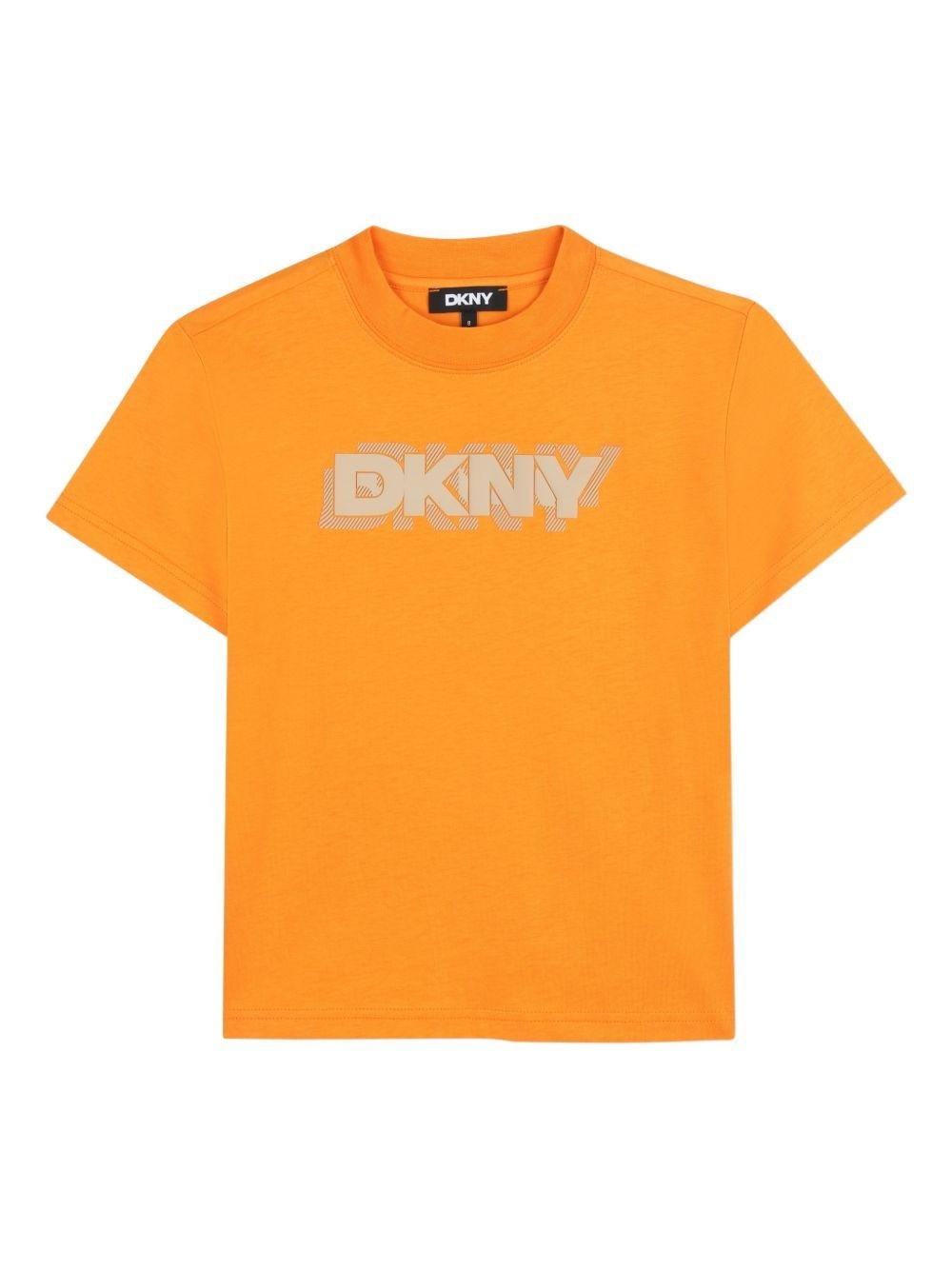 T-shirt per bambino Dkny Kids arancione con dettaglio logo sul davanti - Rubino Kids