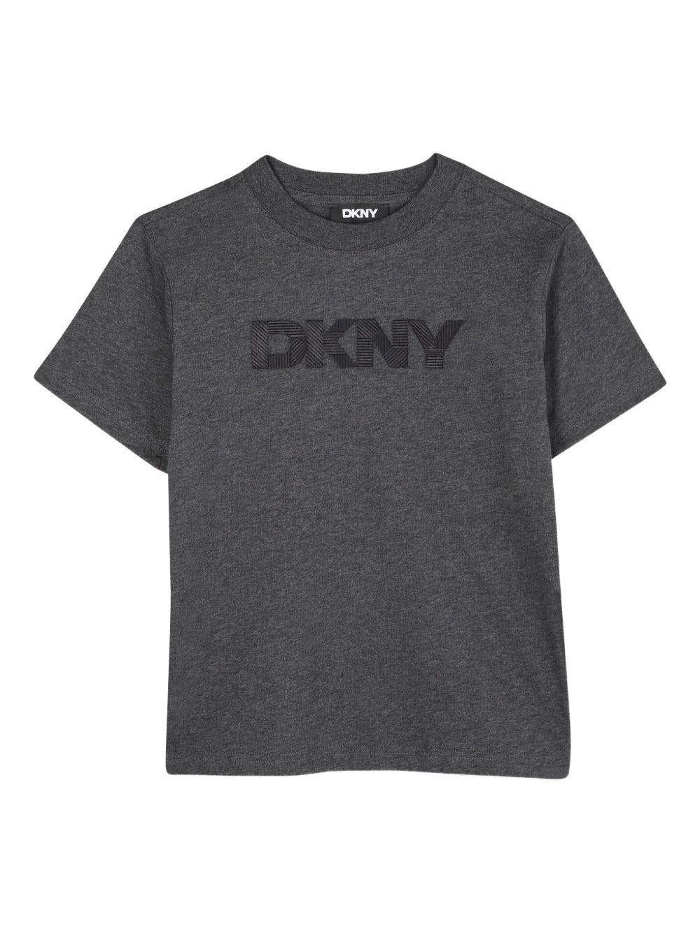 T-shirt per bambino Dkny Kids grigia con design con logo a contrasto - Rubino Kids