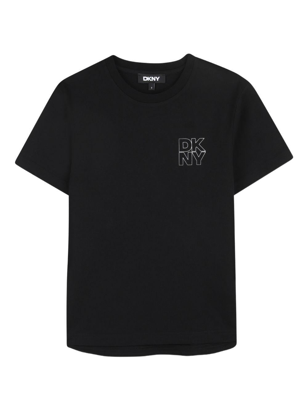 T-shirt per bambino DKNY Kids nera con logo - Rubino Kids