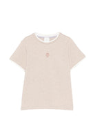 T-shirt per bambino Eleventy Kids beige con logo sul davanti - Rubino Kids