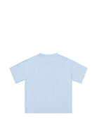 T-shirt per bambino Emporio Armani Kids azzurra con toppa con logo sul davanti - Rubino Kids