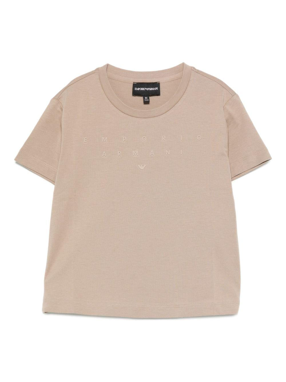 T-shirt per bambino Emporio Armani Kids beige con logo applicato - Rubino Kids