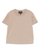 T-shirt per bambino Emporio Armani Kids beige con logo applicato - Rubino Kids