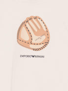 T-shirt per bambino Emporio Armani Kids beige con stampa grafica sul davanti - Rubino Kids