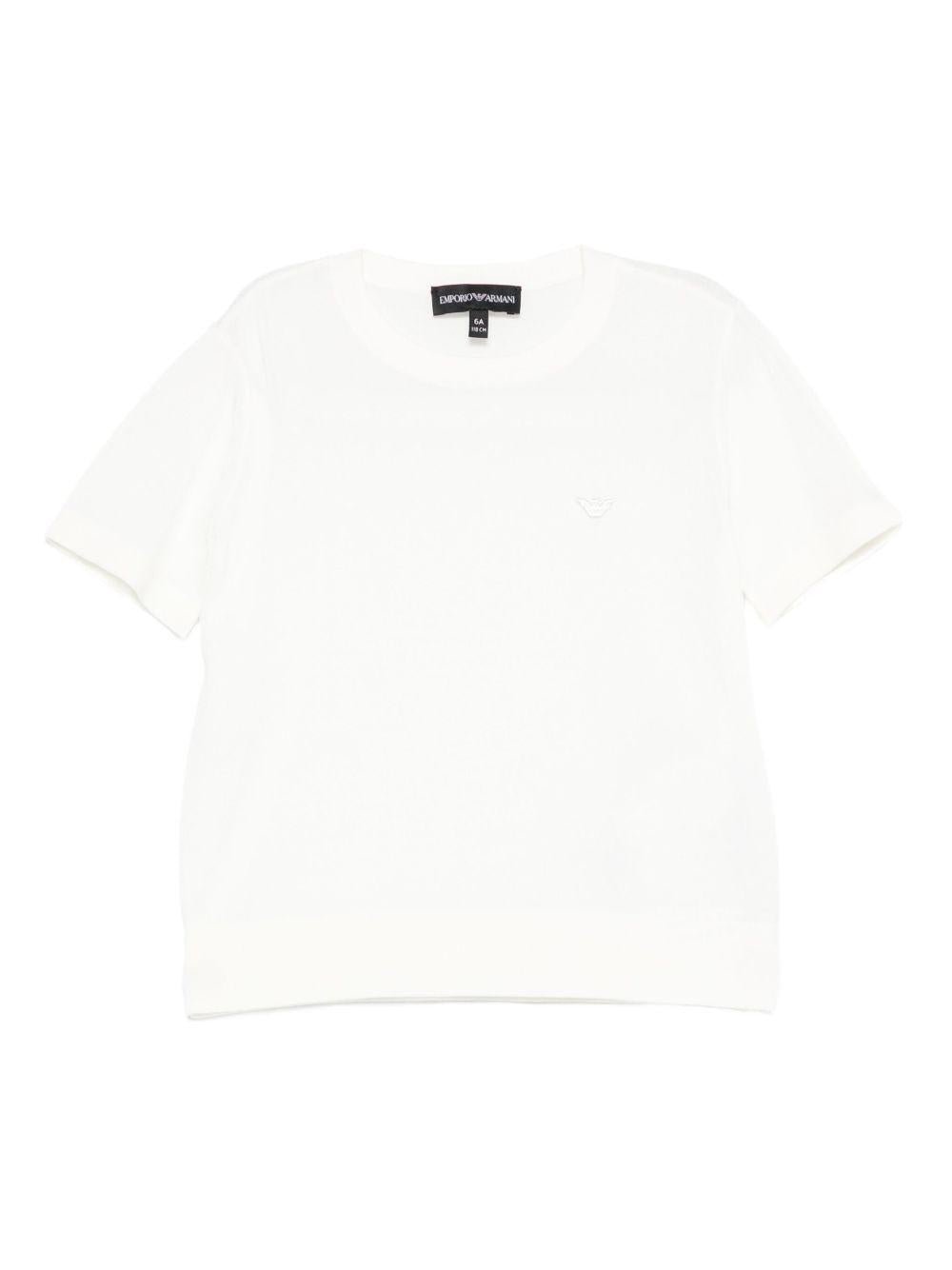 T-shirt per bambino Emporio Armani Kids bianca con logo aquila - Rubino Kids