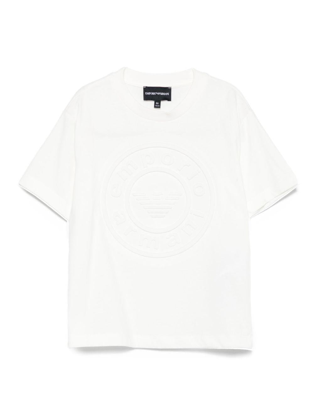 T-shirt per bambino Emporio Armani Kids bianca con logo in rilievo - Rubino Kids