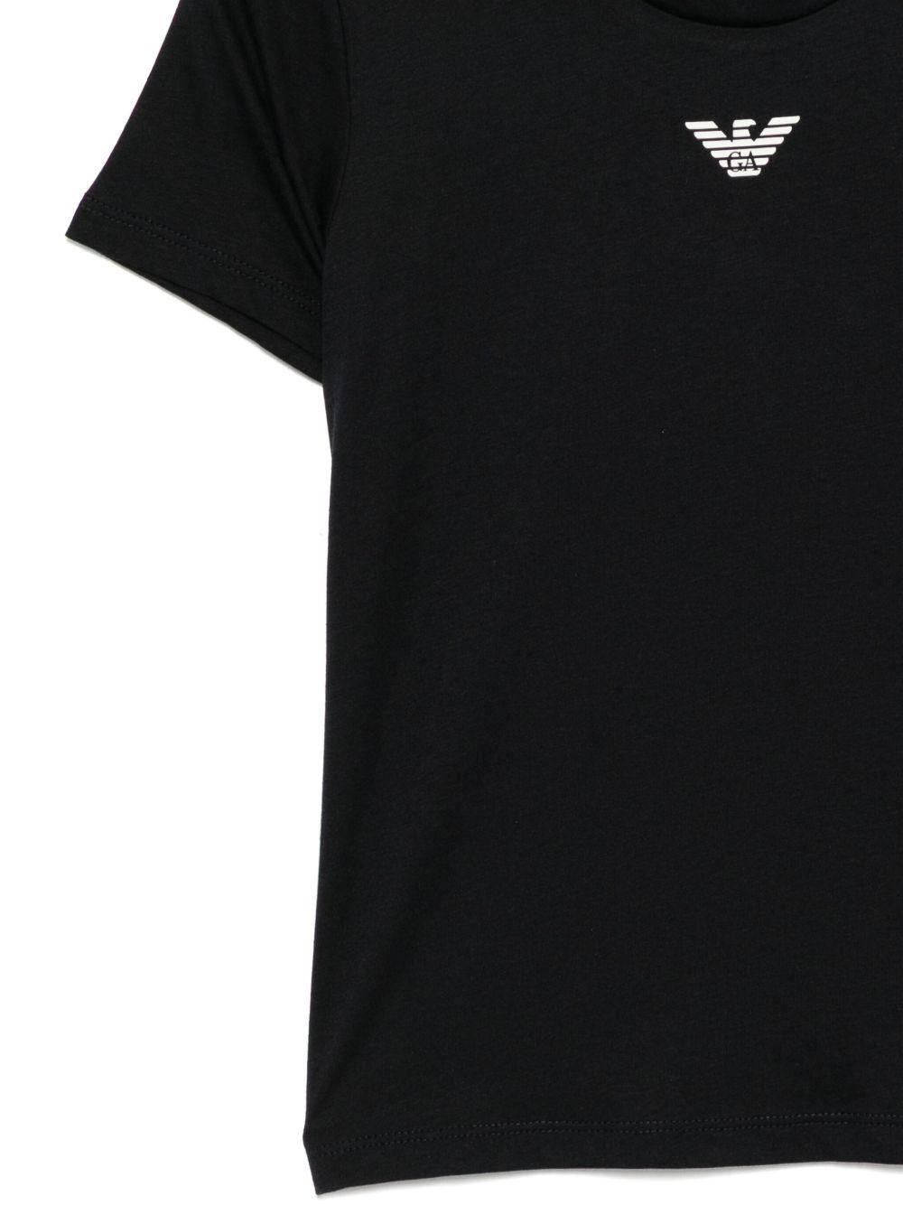 T-shirt per bambino Emporio Armani Kids blu con logo Aquila sul davanti - Rubino Kids