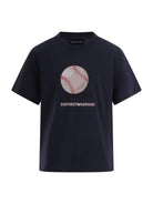 T-shirt per bambino Emporio Armani Kids blu con stampa pallina da baseball - Rubino Kids