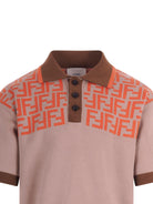 T-shirt per bambino Fendi Kids beige con monogramma FF a contrasto - Rubino Kids