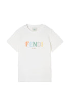 T-shirt per bambino Fendi Kids bianca con logo ricamato - Rubino Kids