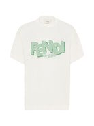 T-shirt per bambino Fendi Kids bianca con stampa logo sul davanti - Rubino Kids