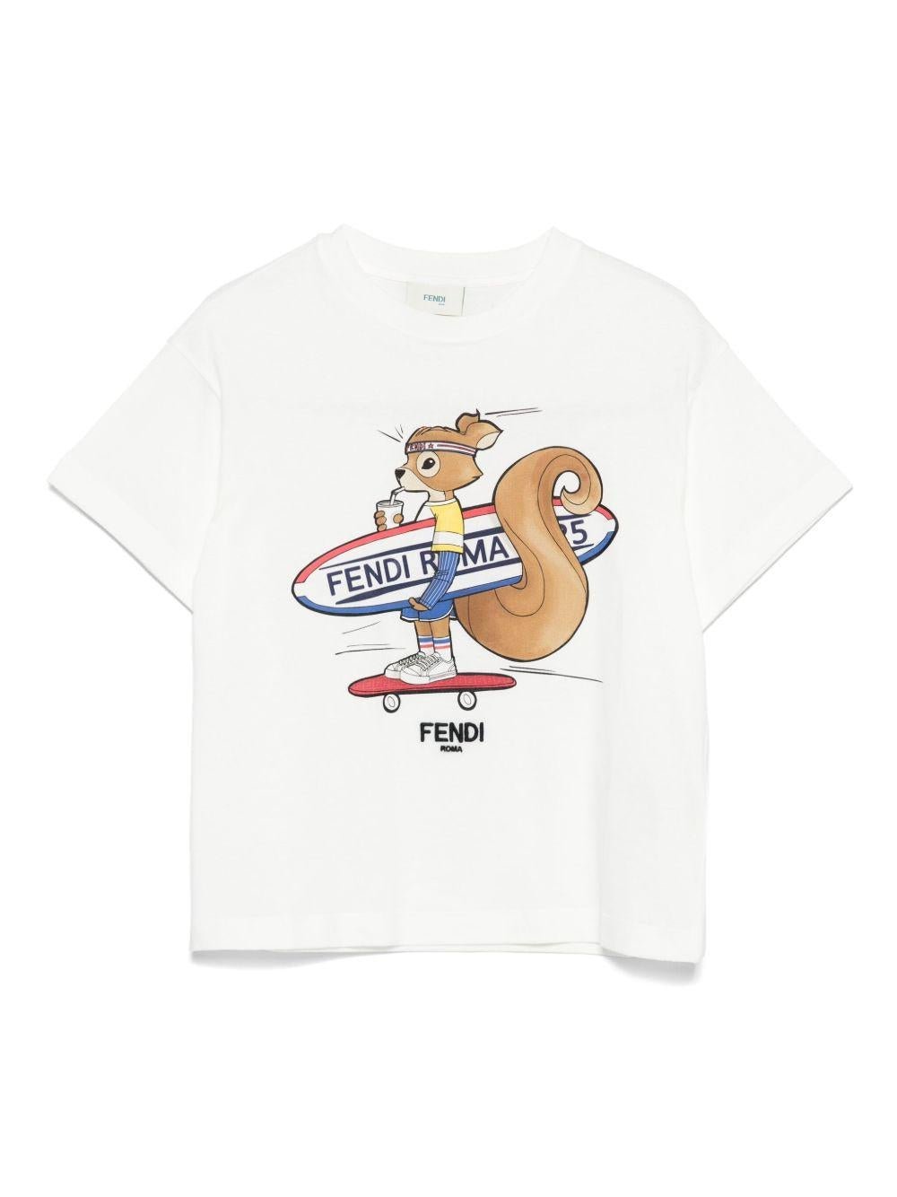 T-shirt per bambino Fendi Kids bianco con stampa grafica - Rubino Kids