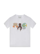 T-shirt per bambino Fendi Kids bianco con stampa marina - Rubino Kids