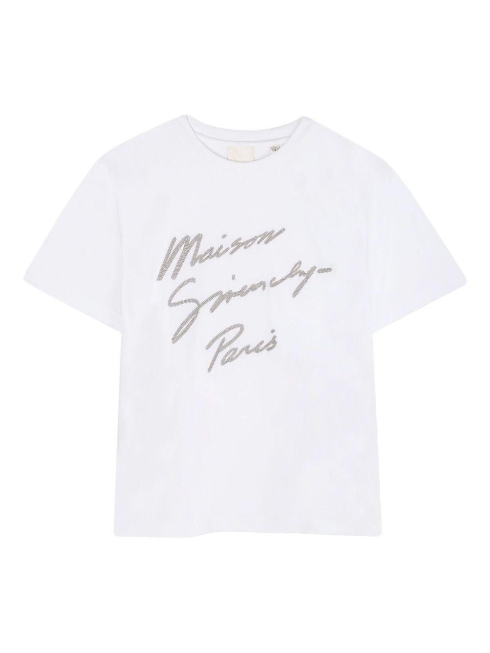 T-shirt per bambino Givenchy Kids bianca con stampa con logo - Rubino Kids