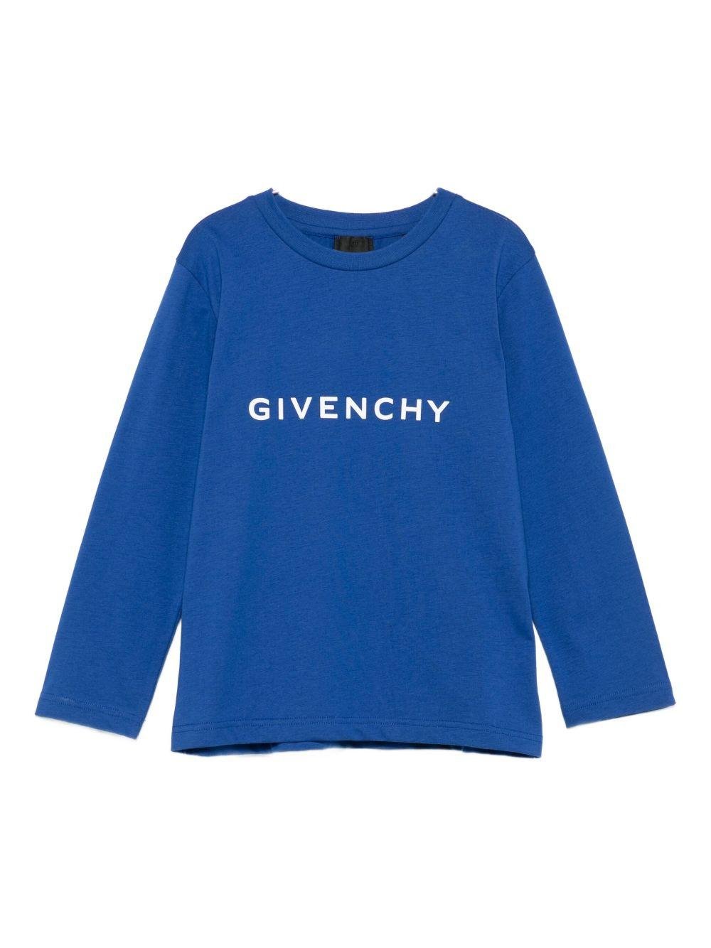T-shirt per bambino Givenchy Kids blu con scritta con logo - Rubino Kids