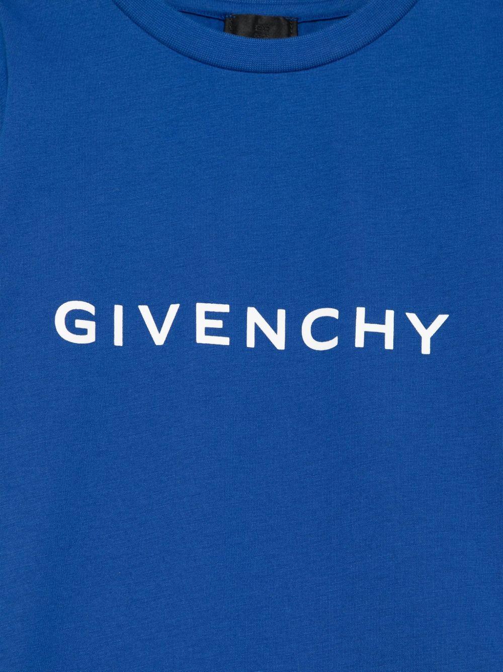 T-shirt per bambino Givenchy Kids blu con scritta con logo - Rubino Kids