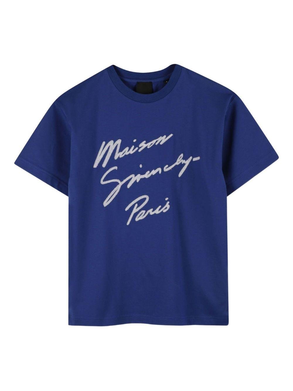 T-shirt per bambino Givenchy Kids blu con stampa logo bianco a lettere - Rubino Kids