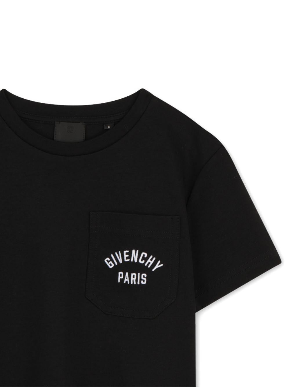 T-shirt per bambino Givenchy Kids nero con logo sul petto - Rubino Kids