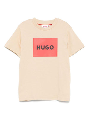 Hugo Kids beige T-shirt with logo on the front for boys