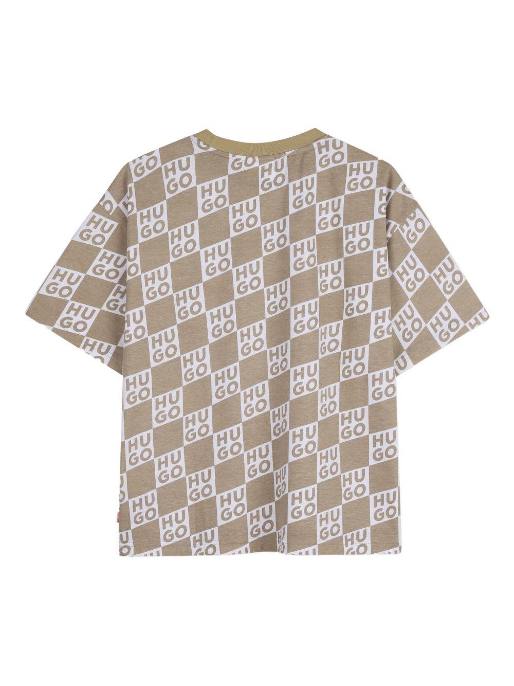 T-shirt per bambino Hugo Kids beige con motivo a quadri - Rubino Kids