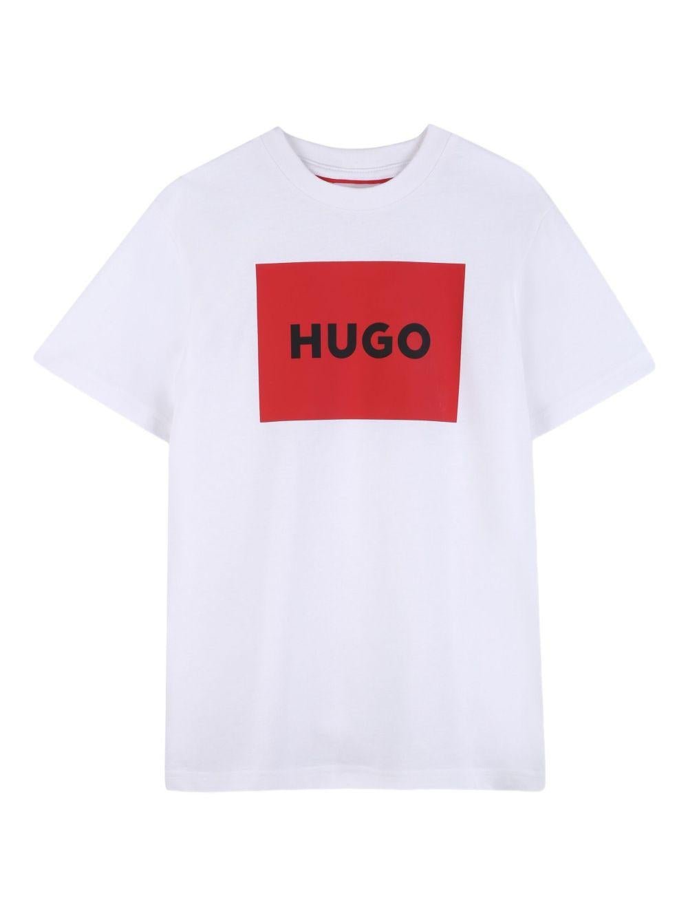 T-shirt per bambino Hugo Kids bianca con stampa con logo - Rubino Kids
