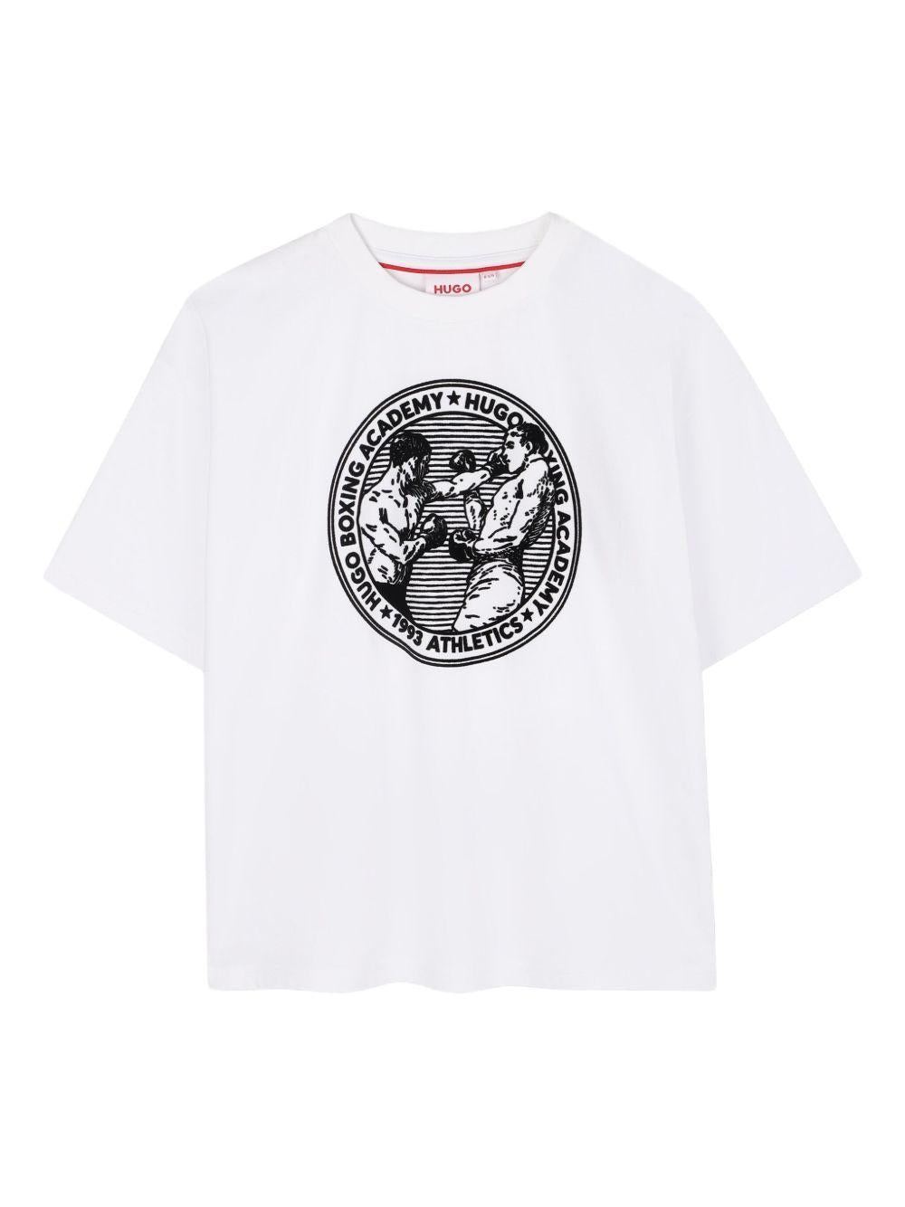 T-shirt per bambino Hugo Kids bianco con stampa Boxing Academy - Rubino Kids