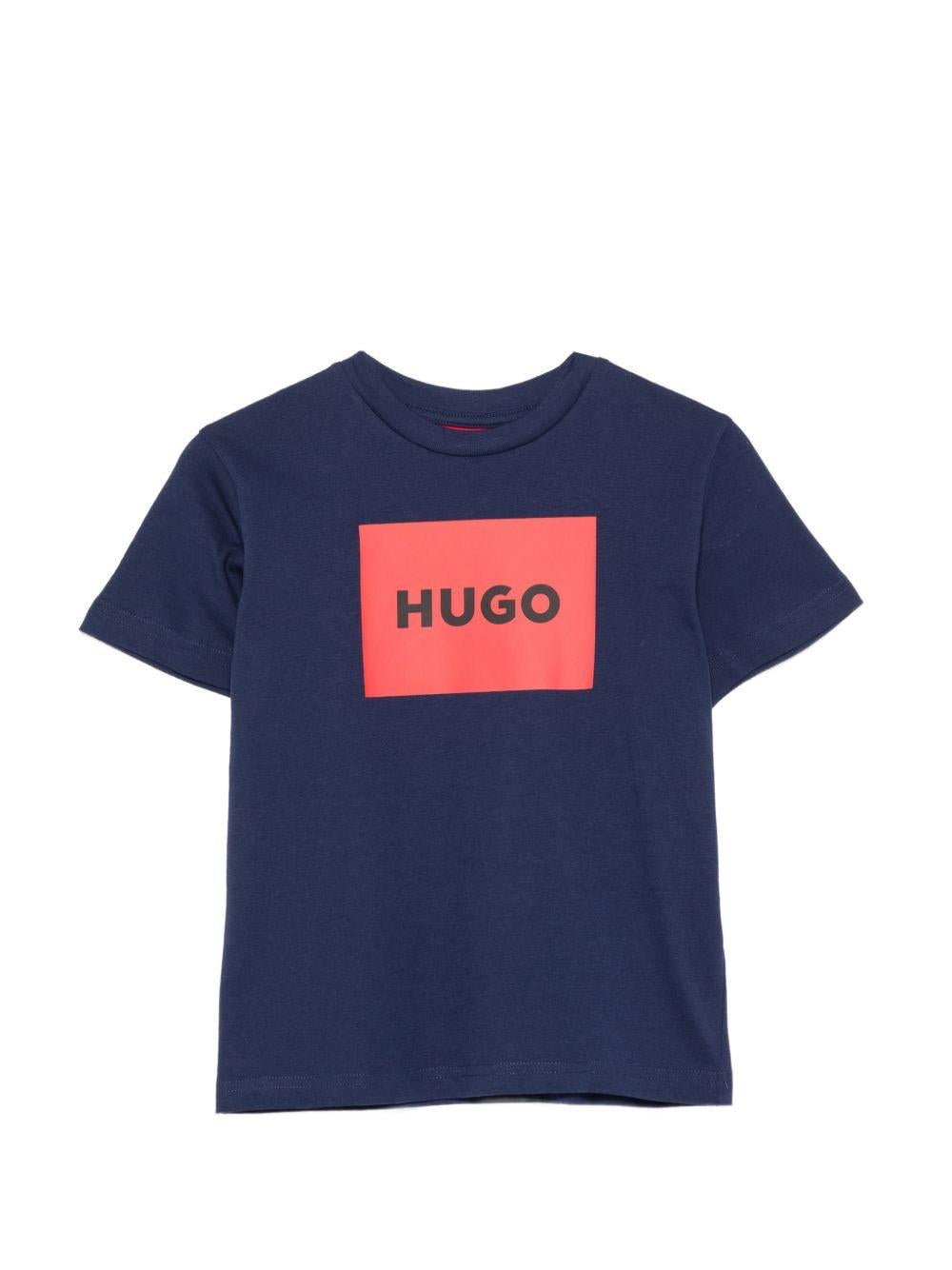T-shirt per bambino Hugo Kids blu con logo sul davanti - Rubino Kids