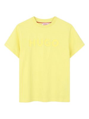T-shirt per bambino Hugo Kids gialla con logo goffrato