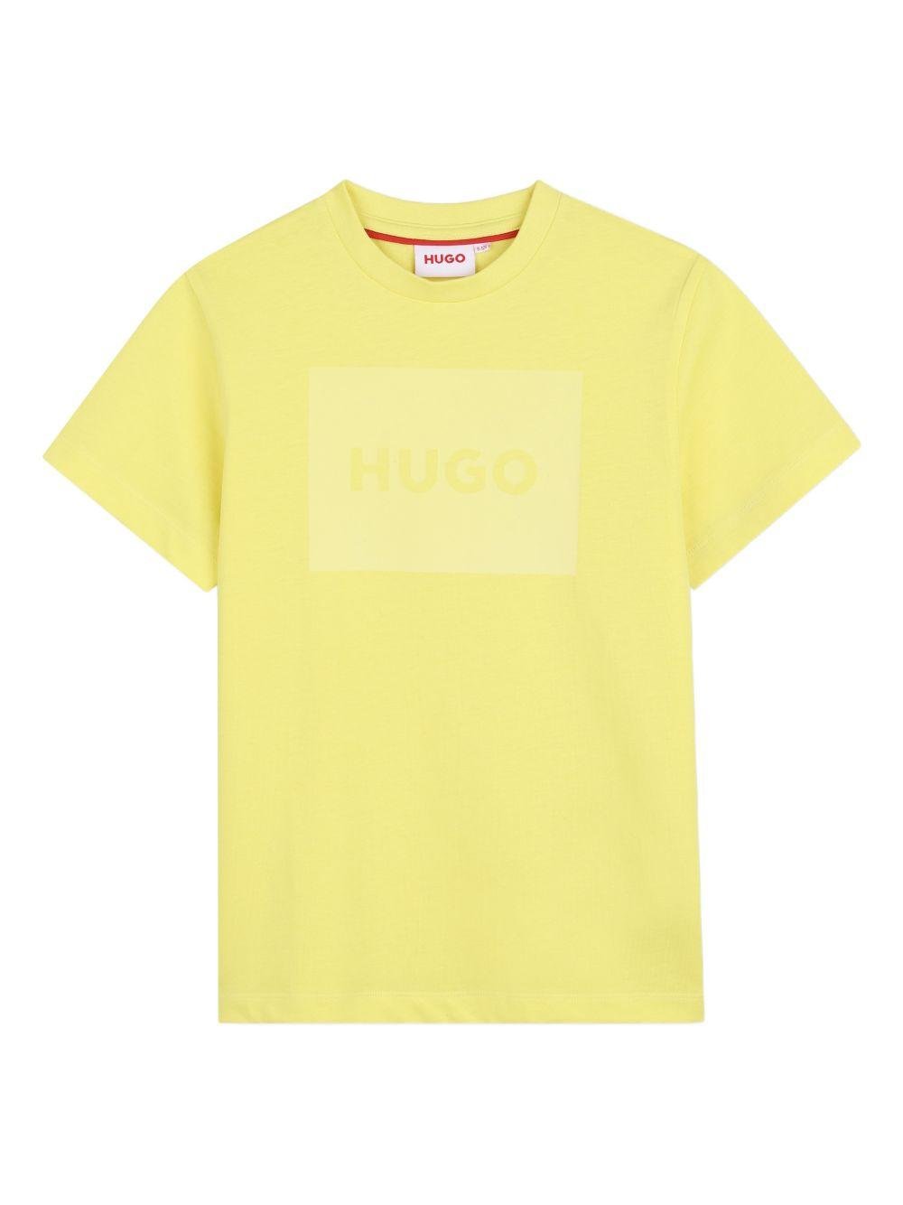T-shirt per bambino Hugo Kids gialla con logo sul davanti - Rubino Kids