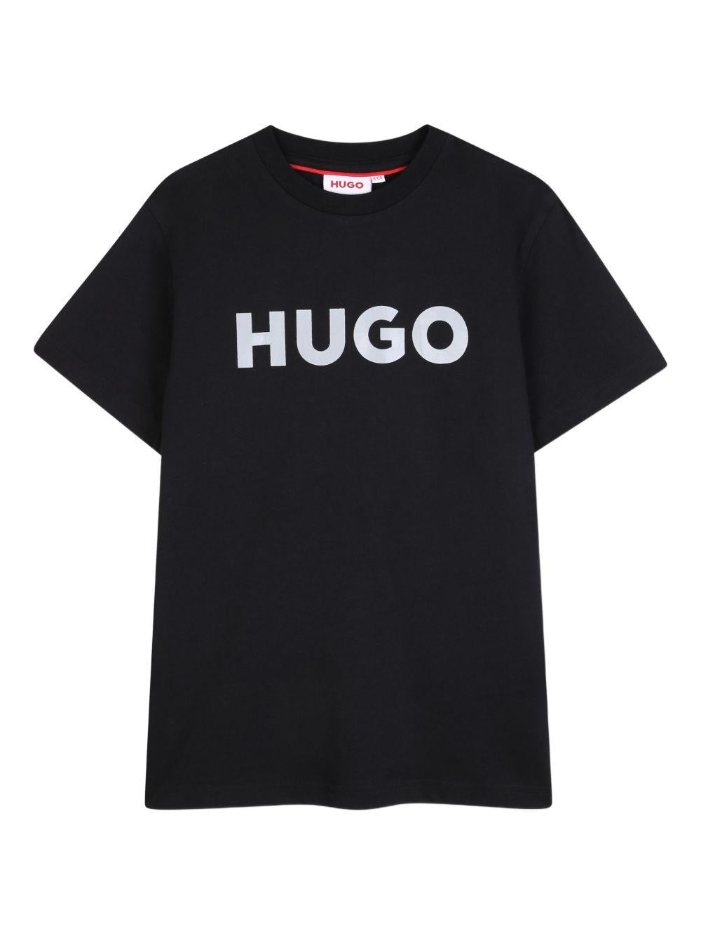 T-shirt per bambino Hugo Kids nera con logo a contrasto - Rubino Kids